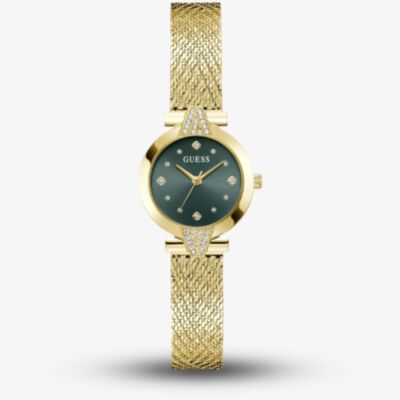 Guess Ladies Louise Gold & Green Mesh Bracelet Watch GW1086L2