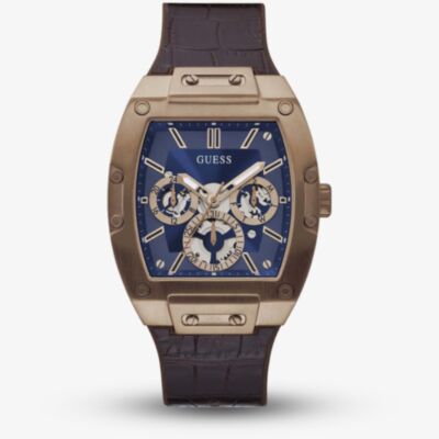 Guess Mens Phoenix Blue & Brown Leather Strap Watch GW0202G2