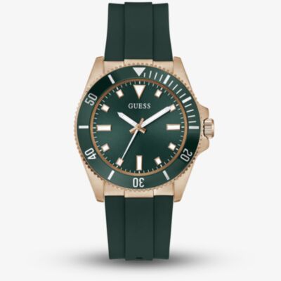 Guess Mens Cliff Rose Gold Tone Green Rubber Strap Watch GW0969G5
