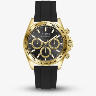 Guess Mens Arthur Gold & Black Silicone Strap Bracelet Watch GW1155G2