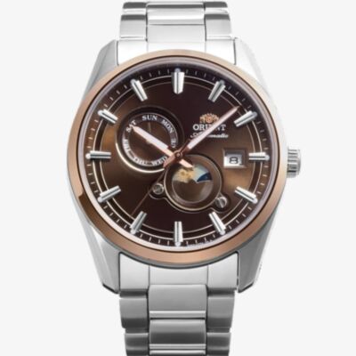 Orient Mens Stretto Sun & Moon Brown Dial Bracelet Watch RA-AK0313Y
