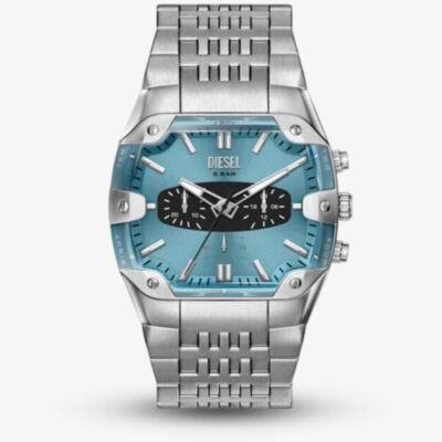 Diesel Mens Spiked Cushion Blue Chronograph Dial Bracelet Watch DZ4725