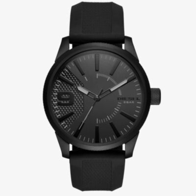 Diesel Mens Rasp Stainless Steel Black Dial Rubber Strap Watch DZ1807