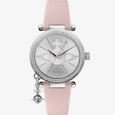 Vivienne Westwood Ladies Orb Pastelle Silver Dial Pale Pink Leather Strap Watch VV006SLPK