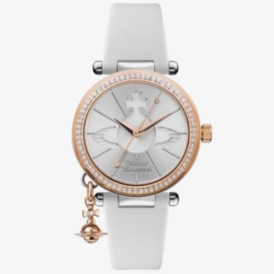 Vivienne Westwood Ladies Orb Pastelle Silver Dial White Leather Strap Watch VV006RSWH