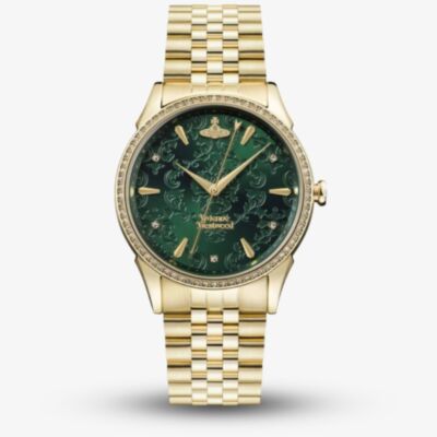 Vivienne Westwood Ladies Wallace Gold Tone Patterned Green Dial Watch VV208GDGD