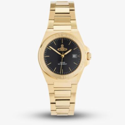 Vivienne Westwood Mens Hanwell Gold Plated Black Dial Watch VV335BKGD