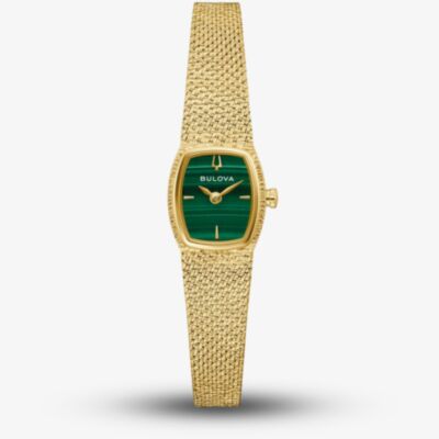 Bulova Ladies Goddess Of Time Gold Plated Green Dial Watch 97L184
