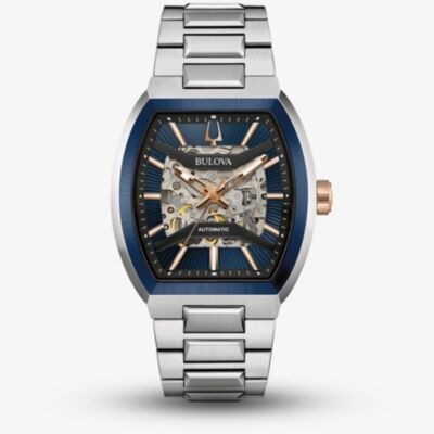 Bulova Mens Maquina Automatic Blue Dial Skeleton Watch 98A319