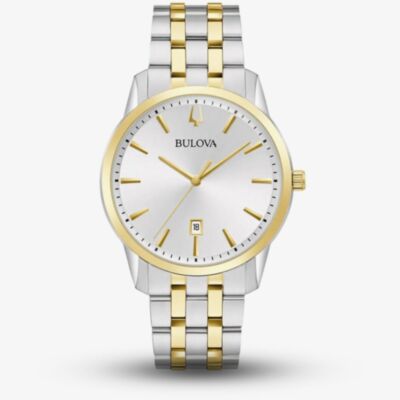 Bulova Mens Sutton Two-Tone Silver Dial Bracelet Watch 98B385