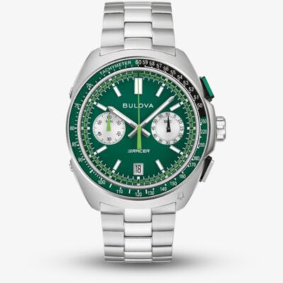 Bulova Mens Racer Chronograph Green Bracelet Watch 98B468