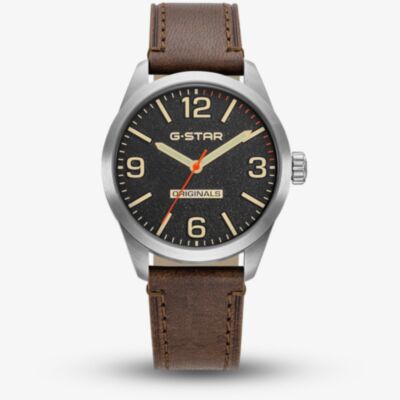 G Star Mens Originals Black Dial Brown Leather Strap Watch GSW.503.01
