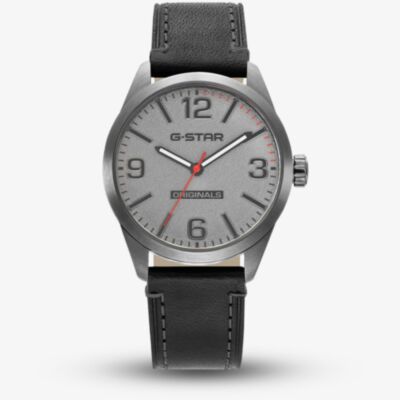 G Star Mens Originals Grey Dial Black Leather Strap Watch GSW.503.02