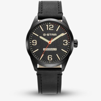 G Star Mens Originals Black Leather Strap Watch GSW.503.03