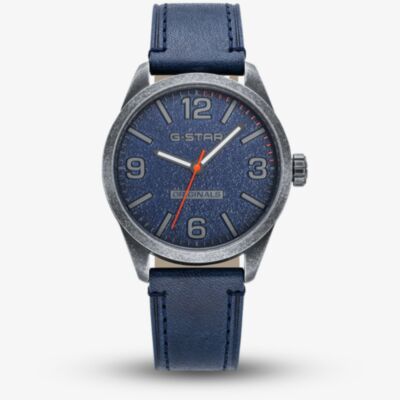 G Star Mens Originals Blue Leather Strap Watch GSW.503.04