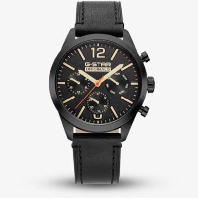 G Star Mens Originals Black Leather Strap Watch GSW.504.02