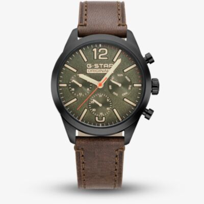 G Star Mens Originals Green Dial Brown Leather Strap Watch GSW.504.03