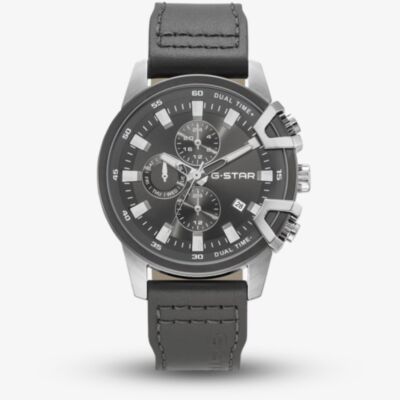 G Star Mens Bend3D Black Dial Grey Leather Strap Watch GSW.505.01