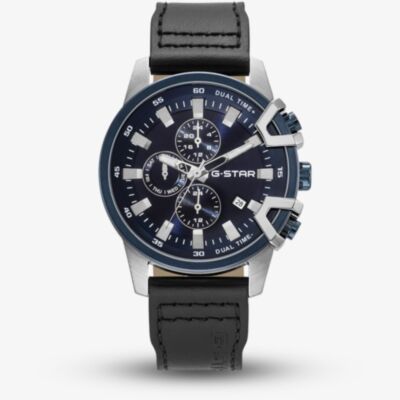 G Star Mens Bend3D Blue Dial Black Leather Strap Watch GSW.505.02