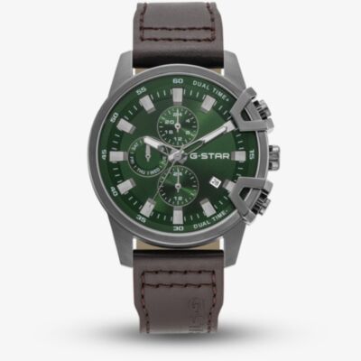 G Star Mens Bend3D Green Dial Brown Leather Strap Watch GSW.505.03
