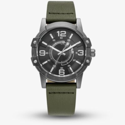 G Star Mens Constructed Black Dial Green Leather Strap Watch GSW.506.03
