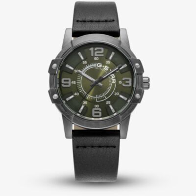 G Star Mens Constructed Green Dial Black Leather Strap Watch GSW.506.04