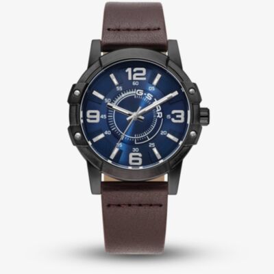 G Star Mens Constructed Blue Dial Brown Leather Strap Watch GSW.506.05