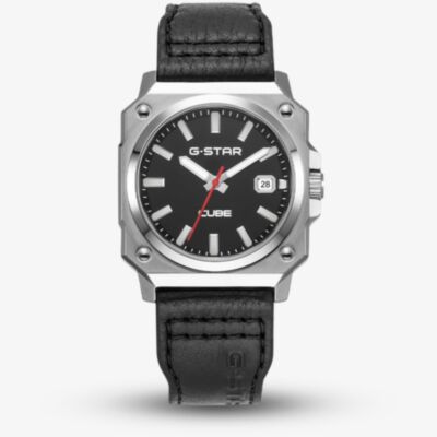G Star Mens Cube Black Leather Strap Watch GSW.508.01
