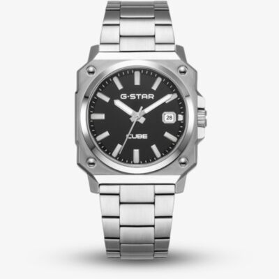 G Star Mens Cube Black Dial Silver Bracelet Watch GSW.508.05