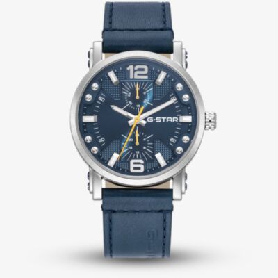 G Star Mens Rovic Blue Leather Strap Watch GSW.509.01