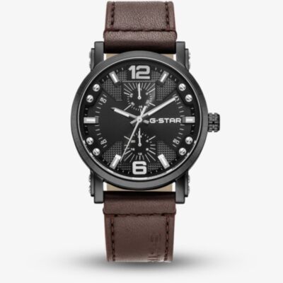 G Star Mens Rovic Black Dial Brown Leather Strap Watch GSW.509.03