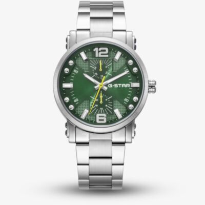 G Star Mens Rovic Green Dial Silver Bracelet Watch GSW.509.06