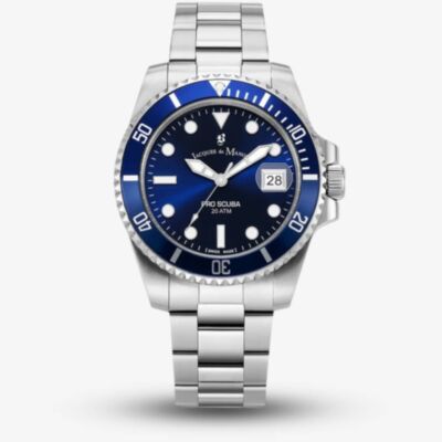 Jacques du Manoir Mens Pro Scuba Blue Dial Stainless Steel Bracelet Watch JWG02802