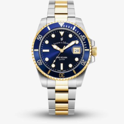 Jacques du Manoir Mens Pro Scuba Blue Dial Two Tone Stainless Steel Bracelet Watch JWG02806
