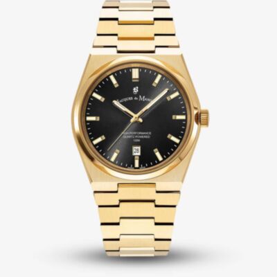 Jacques du Manoir Mens Horizon Black Dial Gold Tone Stainless Steel Bracelet Watch JWG03504