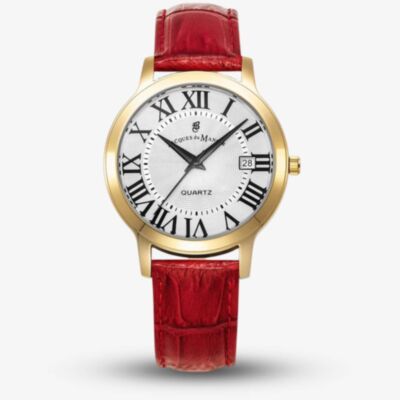 Jacques du Manoir Mens Genesis White Dial Red Leather Strap Watch JWG04803