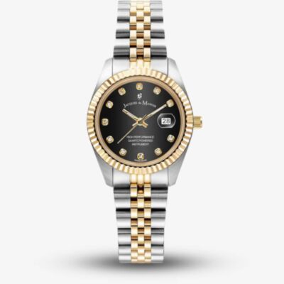 Jacques du Manoir Ladies Inspiration Elegance Black Dial Two Tone Stainless Steel Bracelet Watch JWL01207