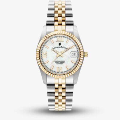 Jacques du Manoir Ladies Inspiration Roman White Mother Of Pearl Dial Two Tone Stainless Steel Bracelet Watch JWL01303