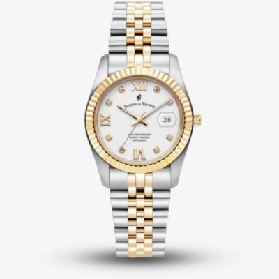 Jacques du Manoir Ladies Inspiration Roman II White Dial Two Tone Stainless Steel Bracelet Watch JWL01305