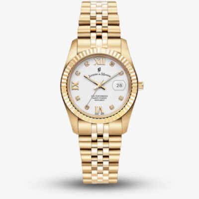 Jacques du Manoir Ladies Inspiration Roman II White Dial Gold Tone Stainless Steel Bracelet Watch JWL01306