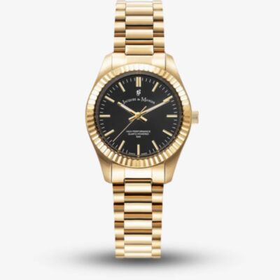 Jacques du Manoir Ladies Inspiration Prime Black Dial Gold Tone Bracelet Watch JWL03908
