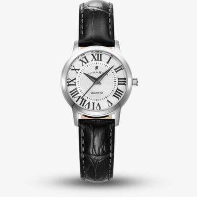 Jacques du Manoir Ladies Genesis Silver Dial Black Leather Strap Watch JWL04901