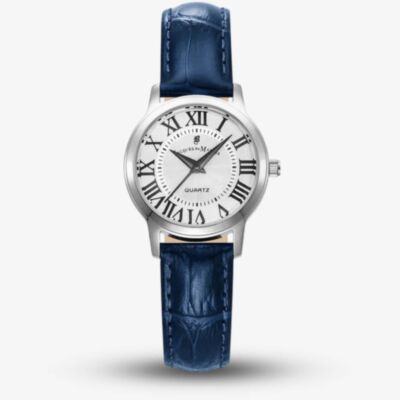 Jacques du Manoir Ladies Genesis Silver Dial Blue Leather Strap Watch JWL04902
