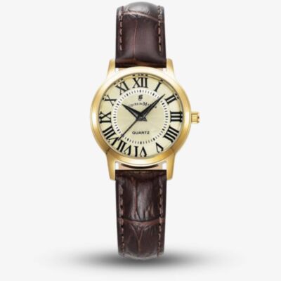 Jacques du Manoir Ladies Genesis Gold Dial Brown Leather Strap Watch JWL04904