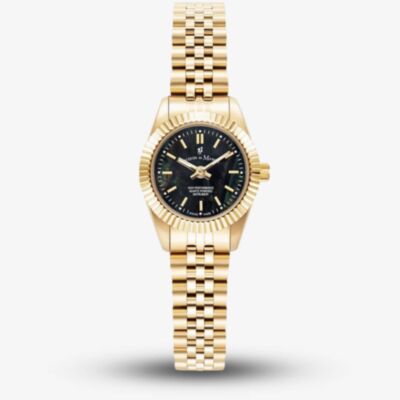 Jacques du Manoir Ladies Mini Inspiration Black Mother Of Pearl Dial Gold Tone Bracelet Watch JWL05104