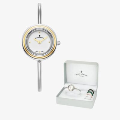 Jacques du Manoir Ladies Aurora White Dial Bracelet Watch & Topring Boxset JWL05403