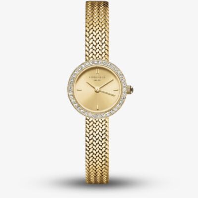 ROSEFIELD Ladies Mini Circle Pave Crystal Champagne Dial Golden Bracelet Watch MCGMG-M03