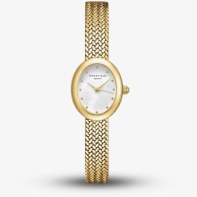 ROSEFIELD Ladies Mini Oval White Mother of Pearl Dial Golden Bracelet Watch MWGMG-M02
