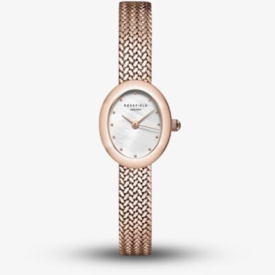 ROSEFIELD Ladies Mini Oval White Mother of Pearl Dial Rose Gold Bracelet Watch MWRMR-M07
