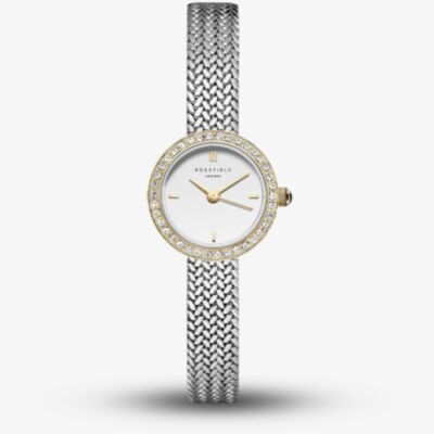 ROSEFIELD Ladies Mini Circle Pave Crystal White Dial Two Tone Bracelet Watch MWSMG-M06